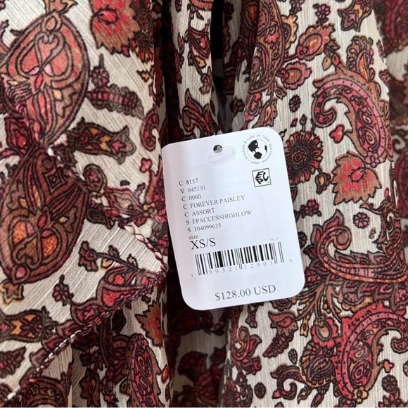 NEW XS/S Free People High Low Printed Ruffle Chiffon Duster Paisley Cardigan - Picture 5 of 8